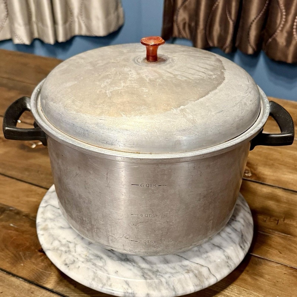 VTG 1960s 60s MCM Wear-Ever 6qt‎ Aluminum 2168 Stew Stock Soup Pot Lid USA